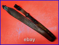 Vintage Weave White Stitched Design Leather Rifle Sling Suede Backed QD Swivels