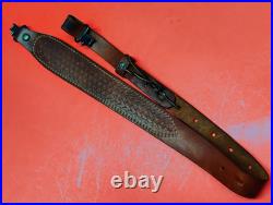 Vintage Weave White Stitched Design Leather Rifle Sling Suede Backed QD Swivels