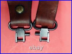 Vintage Weave White Stitched Design Leather Rifle Sling Suede Backed QD Swivels