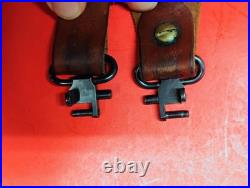 Vintage Weave White Stitched Design Leather Rifle Sling Suede Backed QD Swivels