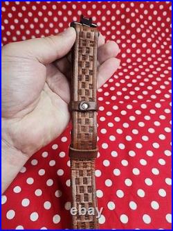 Vintage York Arms Memphis Tn Tooled Buckle Leather Rifle Sling With Swivels