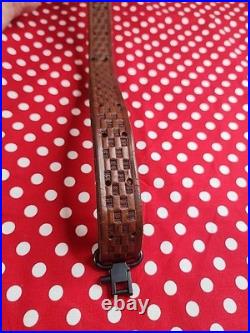 Vintage York Arms Memphis Tn Tooled Buckle Leather Rifle Sling With Swivels