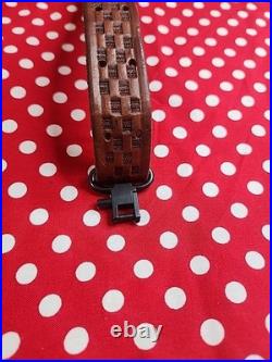 Vintage York Arms Memphis Tn Tooled Buckle Leather Rifle Sling With Swivels