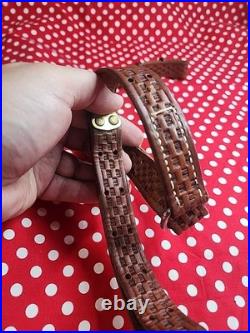 Vintage York Arms Memphis Tn Tooled Buckle Leather Rifle Sling With Swivels