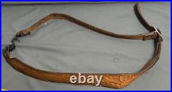 Vintage hand tooled LEATHER Rifle Sling 7220W + Swivel MARKED BUT CANNOT READ