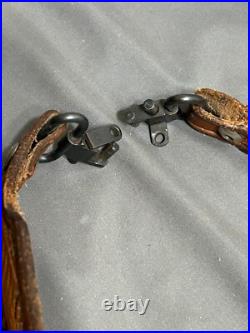 Vintage hand tooled LEATHER Rifle Sling 7220W + Swivel MARKED BUT CANNOT READ