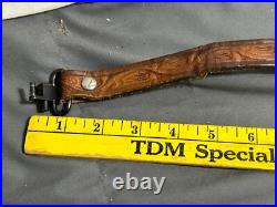 Vintage hand tooled LEATHER Rifle Sling 7220W + Swivel MARKED BUT CANNOT READ