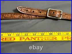 Vintage hand tooled LEATHER Rifle Sling 7220W + Swivel MARKED BUT CANNOT READ