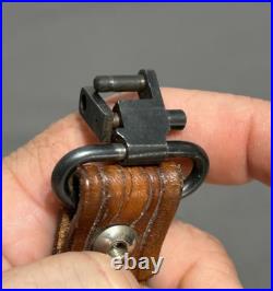 Vintage hand tooled LEATHER Rifle Sling 7220W + Swivel MARKED BUT CANNOT READ