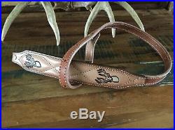 Vintage1970's Brown Leather Rifle Sling Suede Lined Fancy Stitched Buck Deer