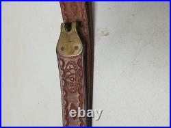 Vtg BOYT TOOLED NARROW LEATHER RIFLE SLING WITH SWIVELS 1 Winchester 70