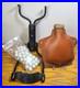 Vtg-Leather-Round-Ball-Flask-daisy-Powerline-Slingshot-59-Balls-will-Need-A-Band-01-uc
