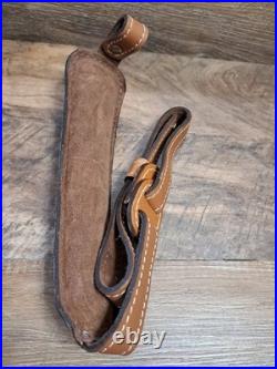 Vtg. Pioneer Padded Leather Rifle Sling, Hand Painted Elk Design