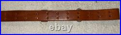 Vtg WWI WWII leather 1.25 wide RIFLE SLING steel hook M1907 M1903 Garand Spring