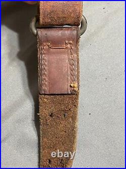 Vtg WWI WWII leather 1.25 wide RIFLE SLING steel hook M1907 M1903 Garand Spring