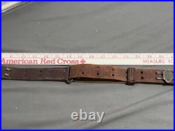 Vtg WWI WWII leather 1.25 wide RIFLE SLING steel hook M1907 M1903 Garand Spring