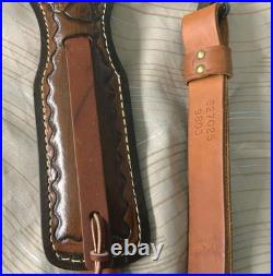 Vtg leather Hunter riflesling, tooled deer & oak leaves, padded withswivels adjustab