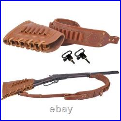 WAYNE'S DOG Cowhide Leather Gun Shell Holder Buttstock with Matched Rifle Sli