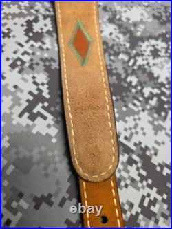 WHITE STITCHED SUEDE LEATHER AZTEC DESIGN GREEN STITCHED RIFLE SLING With SWIVELS