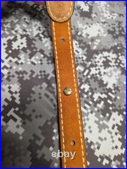WHITE STITCHED SUEDE LEATHER AZTEC DESIGN GREEN STITCHED RIFLE SLING With SWIVELS