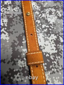 WHITE STITCHED SUEDE LEATHER AZTEC DESIGN GREEN STITCHED RIFLE SLING With SWIVELS