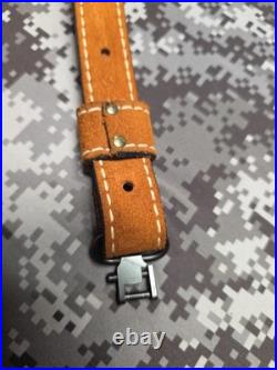 WHITE STITCHED SUEDE LEATHER AZTEC DESIGN GREEN STITCHED RIFLE SLING With SWIVELS