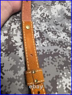 WHITE STITCHED SUEDE LEATHER AZTEC DESIGN GREEN STITCHED RIFLE SLING With SWIVELS
