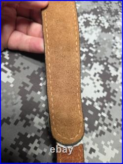 WHITE STITCHED SUEDE LEATHER AZTEC DESIGN GREEN STITCHED RIFLE SLING With SWIVELS