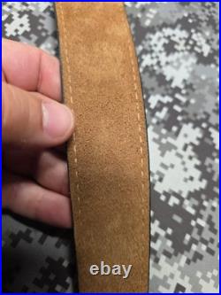 WHITE STITCHED SUEDE LEATHER AZTEC DESIGN GREEN STITCHED RIFLE SLING With SWIVELS