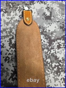 WHITE STITCHED SUEDE LEATHER AZTEC DESIGN GREEN STITCHED RIFLE SLING With SWIVELS