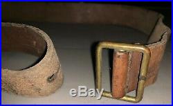 WWI-WWII French Tan Leather Rifle Sling LEBEL BERTHIER MAS Brass Buckle & Button