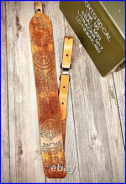 Western Leather Rifle Sling Vintage Finish Shotgun Sling Personalize with Name