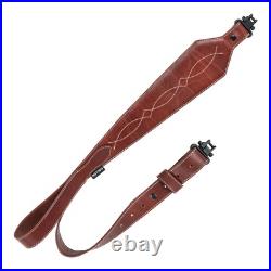 Western Scallop Leather Rifle Sling Adjustable Padded Design 28 Inch Brown