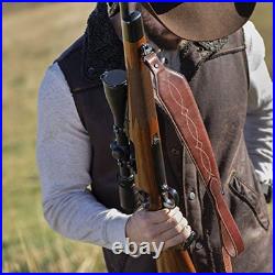 Western Scallop Leather Rifle Sling Adjustable Padded Design 28 Inch Brown