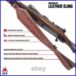 Western Scallop Leather Rifle Sling Adjustable Padded Design 28 Inch Brown