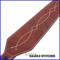 Western Scallop Leather Rifle Sling Adjustable Padded Design 28 Inch Brown