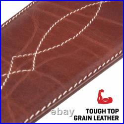Western Scallop Leather Rifle Sling Adjustable Padded Design 28 Inch Brown