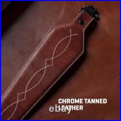 Western Scallop Leather Rifle Sling Adjustable Padded Design 28 Inch Brown