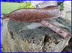 Western Style Embossed Brown Leather Rifle Sling