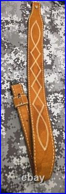 White Stitched Designed Brown Suede Leather Rifle Sling With Swivels