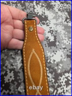 White Stitched Designed Brown Suede Leather Rifle Sling With Swivels