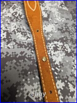 White Stitched Designed Brown Suede Leather Rifle Sling With Swivels
