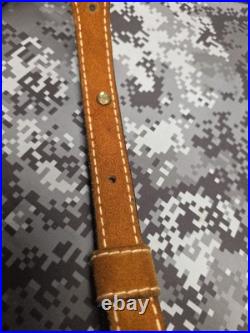 White Stitched Designed Brown Suede Leather Rifle Sling With Swivels