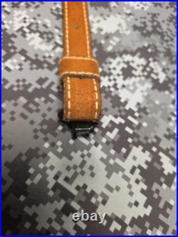 White Stitched Designed Brown Suede Leather Rifle Sling With Swivels