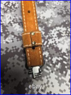 White Stitched Designed Brown Suede Leather Rifle Sling With Swivels