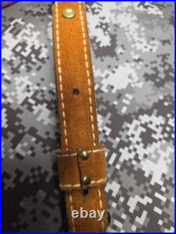 White Stitched Designed Brown Suede Leather Rifle Sling With Swivels