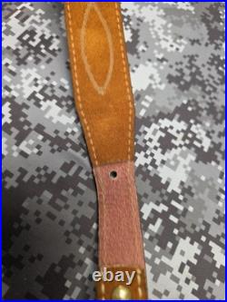 White Stitched Designed Brown Suede Leather Rifle Sling With Swivels