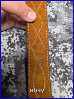 White Stitched Designed Brown Suede Leather Rifle Sling With Swivels