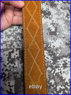 White Stitched Designed Brown Suede Leather Rifle Sling With Swivels