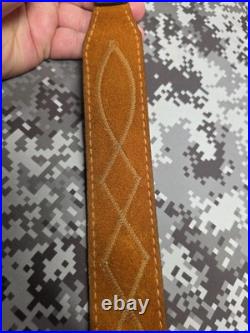 White Stitched Designed Brown Suede Leather Rifle Sling With Swivels